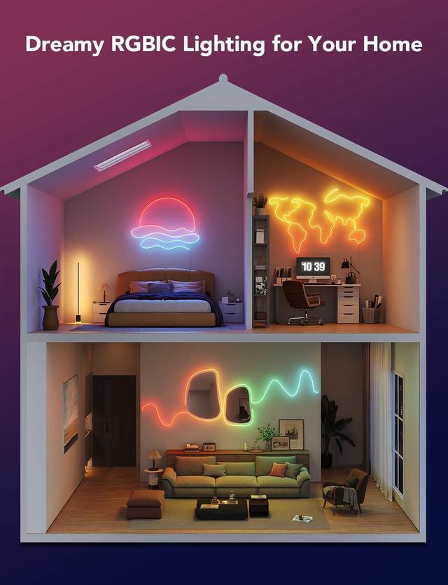 Alt view image 3 of 7 - RGBIC Neon Lights, LED Smart Neon Rope Light 2 Works with Matter, Alexa, Google Assistant, Custom DIY Neon Strip Lights for Bedroom and Wall Decor, Softer Material, 16.4ft, White