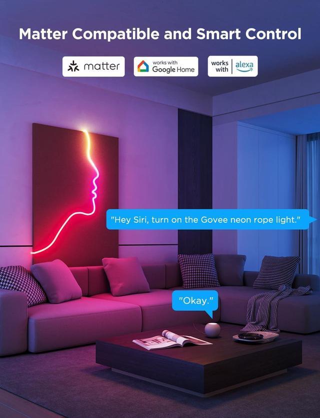 Alt view image 5 of 7 - RGBIC Neon Lights, LED Smart Neon Rope Light 2 Works with Matter, Alexa, Google Assistant, Custom DIY Neon Strip Lights for Bedroom and Wall Decor, Softer Material, 16.4ft, White