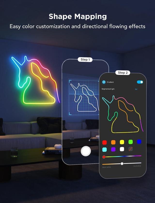 Alt view image 4 of 7 - RGBIC Neon Lights, LED Smart Neon Rope Light 2 Works with Matter, Alexa, Google Assistant, Custom DIY Neon Strip Lights for Bedroom and Wall Decor, Softer Material, 16.4ft, White
