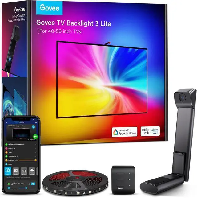 Main image of TV Backlight 3 Lite with Fish-Eye Correction Function Sync to 40-50 Inch TVs, 7.8ft RGBICW Wi-Fi LED Strip Lights with Camera, 4 Colors in 1 Lamp Bead, Voice and APP Control, Adapter