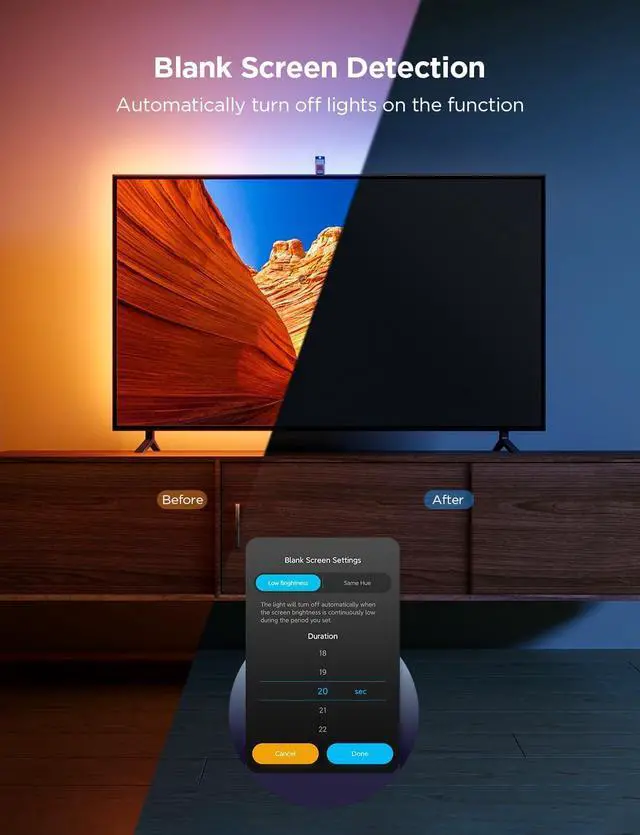 Alt view image 7 of 7 - TV Backlight 3 Lite with Fish-Eye Correction Function Sync to 40-50 Inch TVs, 7.8ft RGBICW Wi-Fi LED Strip Lights with Camera, 4 Colors in 1 Lamp Bead, Voice and APP Control, Adapter