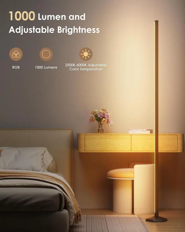Alt view image 3 of 7 - 2PCS Corner Floor Lamp, 65" RGB Color Changing Mood Light with Remote Control, Dimmable LED Corner Lamp with Music Sync, Modern Floor Lamp for Living Room Gaming Room