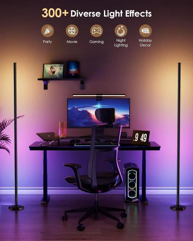 Alt view image 6 of 7 - 2PCS Corner Floor Lamp, 65" RGB Color Changing Mood Light with Remote Control, Dimmable LED Corner Lamp with Music Sync, Modern Floor Lamp for Living Room Gaming Room