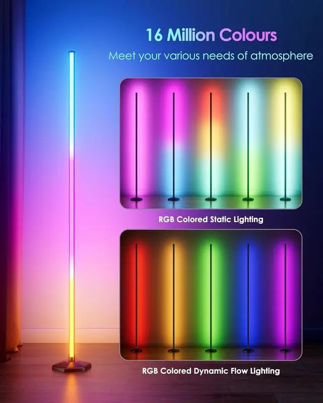 Alt view image 5 of 7 - 2PCS Corner Floor Lamp, 65" RGB Color Changing Mood Light with Remote Control, Dimmable LED Corner Lamp with Music Sync, Modern Floor Lamp for Living Room Gaming Room