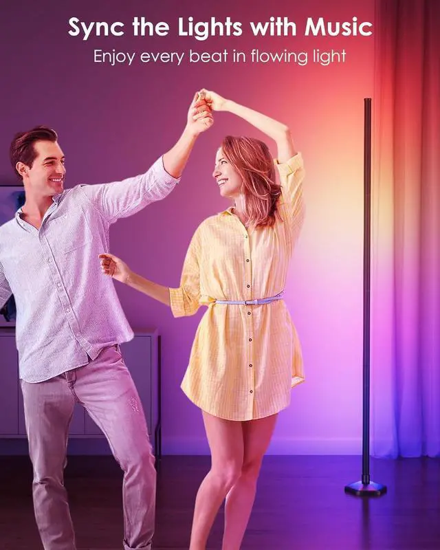 Alt view image 7 of 7 - 2PCS Corner Floor Lamp, 65" RGB Color Changing Mood Light with Remote Control, Dimmable LED Corner Lamp with Music Sync, Modern Floor Lamp for Living Room Gaming Room