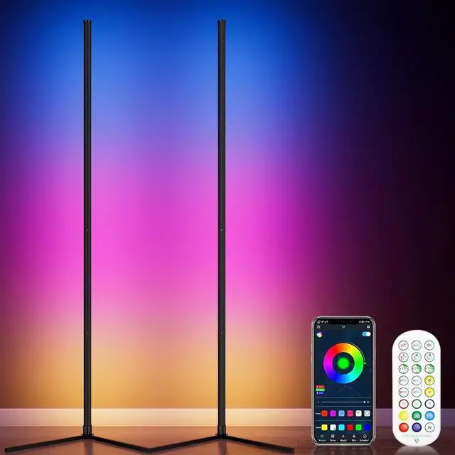 Main image of 2PCS RGB Corner Floor Lamp, 64.5" RGB Color Changing Mood Light Bluetooth APP and Remote Control Music Sync LED 398 Dimmable Modes Modern Floor Lamp for Living Room, Light Timing