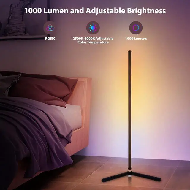 Alt view image 3 of 7 - 2PCS RGB Corner Floor Lamp, 64.5" RGB Color Changing Mood Light Bluetooth APP and Remote Control Music Sync LED 398 Dimmable Modes Modern Floor Lamp for Living Room, Light Timing