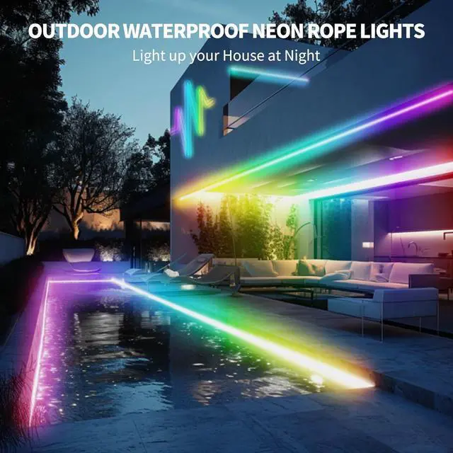 Alt view image 2 of 7 - 52FT LED Neon RGBIC Lights, LED Lights with RF Remote & APP Control, Flexible IP65 Waterproof Outdoor,Music Sync,DIY Design, 24V LED Strip Lights for Gaming Livingroom Wall Christmas Decor