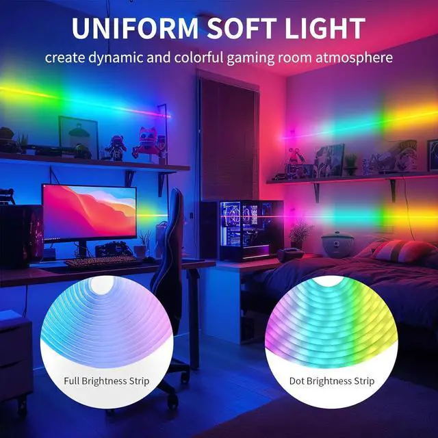 Alt view image 4 of 7 - 52FT LED Neon RGBIC Lights, LED Lights with RF Remote & APP Control, Flexible IP65 Waterproof Outdoor,Music Sync,DIY Design, 24V LED Strip Lights for Gaming Livingroom Wall Christmas Decor