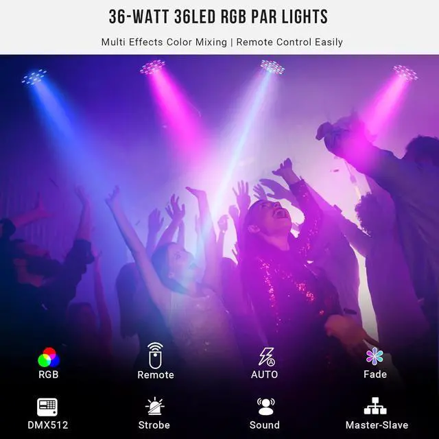 Alt view image 2 of 7 - Stage Par Lights Battery Powered - RGB 36W Rechargeable Par Light 2 Pack Sound Activated Auto Play by Remote DMX Control Uplights for Event Wedding Birthday Party Church Dance Show Stage Lighting