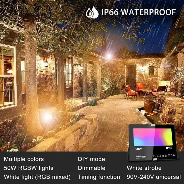 Alt view image 2 of 7 - LED Flood Light Outdoor, 500W Equivalent 5000LM Smart RGB Landscape Lighting with APP Control, DIY Scenes - Timing - Warm White 2700K - Color Changing Uplight, IP66 Waterproof US Plug (4 Pack)