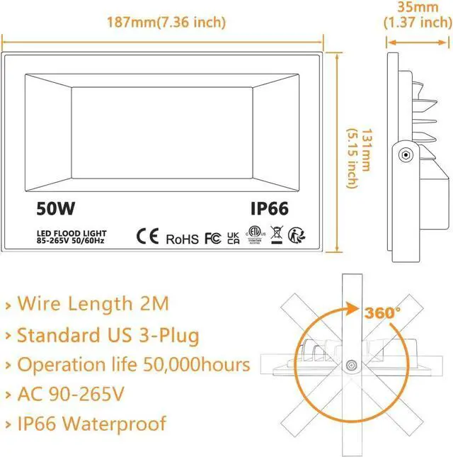 Alt view image 7 of 7 - LED Flood Light Outdoor, 500W Equivalent 5000LM Smart RGB Landscape Lighting with APP Control, DIY Scenes - Timing - Warm White 2700K - Color Changing Uplight, IP66 Waterproof US Plug (4 Pack)