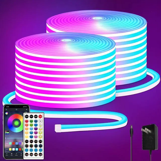 Main image of 100FT RGB LED neon Rope Lights LED neon Lights with Remote/APP Control 24V IP65 Waterproof Flexible Neon LED Strip Lights for Bedroom Room Outdoors Decor2 Rolls of 50ft