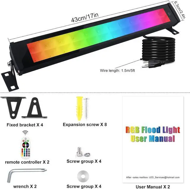 Alt view image 6 of 7 - 2 Pack 50W RGB Wall Washer Light, Stage Wash Light Bar, RGB Light Bar, for Hotel, Billboard, Building, Commercial Lighting, Birthday Party, Garden Lighting, Stage Lighting, Wall Display