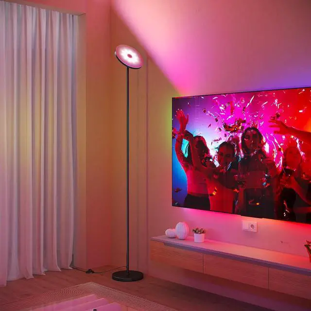 Alt view image 6 of 7 - Smart RGB Floor Lamps for Living Room, 32W Bright LED Floor Lamp with APP and Remote Control, Tall Standing Lamp with Stepless Dimmable, Modern Torchiere Corner Lamp for Bedroom, Gaming Room