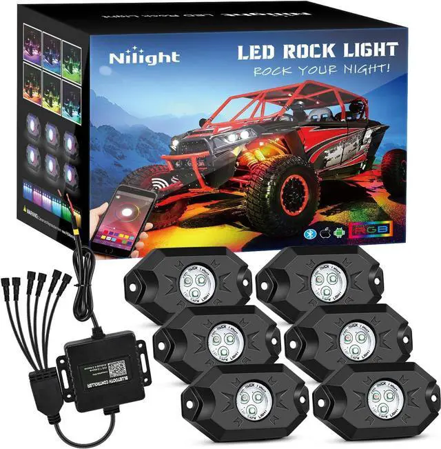 Main image of RGB LED Rock Lights Kit, 6 pods Underglow Multicolor Neon Light Pod with Bluetooth App Control Flashing Music Mode IP68 Exterior Wheel Well Light for Truck ATV UTV RZR SUV