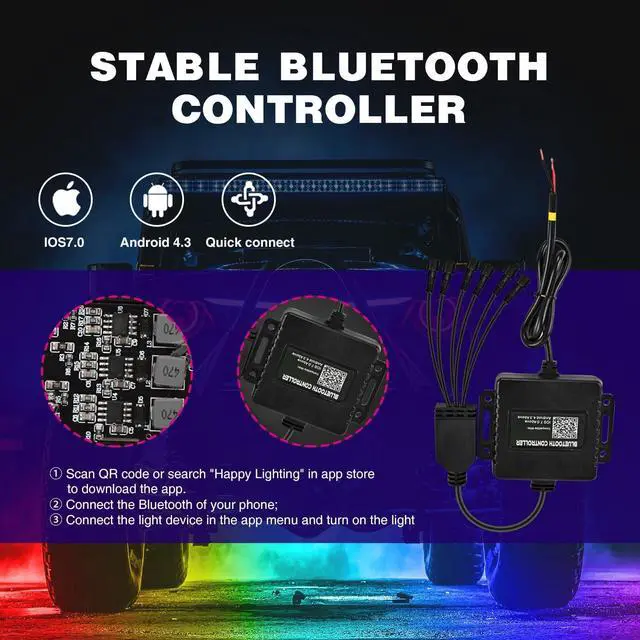 Alt view image 3 of 7 - RGB LED Rock Lights Kit, 6 pods Underglow Multicolor Neon Light Pod with Bluetooth App Control Flashing Music Mode IP68 Exterior Wheel Well Light for Truck ATV UTV RZR SUV