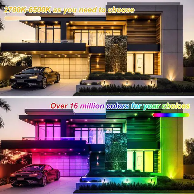 Alt view image 6 of 7 - RGB LED Flood Light Outdoor 1000W Equivalent, 100W Bluetooth RGBCW Smart Floodlights 2700K, 16 Million Color Changing, Timing, Music Sync, IP66 Waterprrof Landscape Light with US Plug (2 Pack)