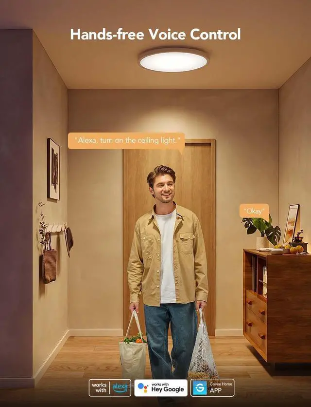 Alt view image 4 of 7 - Smart Ceiling Light, RGBIC LED Ceiling Light Fixture, 2400LM Flush Mount Light Fixture, DIY Colors, Works with Alexa, 2200K-6500K Ceiling Lights for Bedroom, Living Room, 12 Inch, 2 Packs