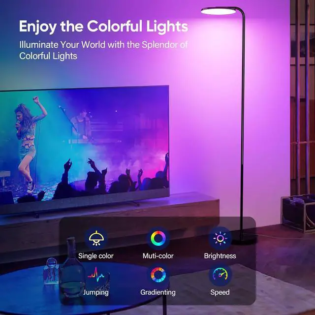 Alt view image 3 of 7 - RGB Floor Lamp, 36W Bright LED Standing Lamp, Stepless Dimming Color Changing Torchiere Floor Lamps with Remote, 350°Rotating Modern Tall Floor Lamp for Living Room, Gaming Room