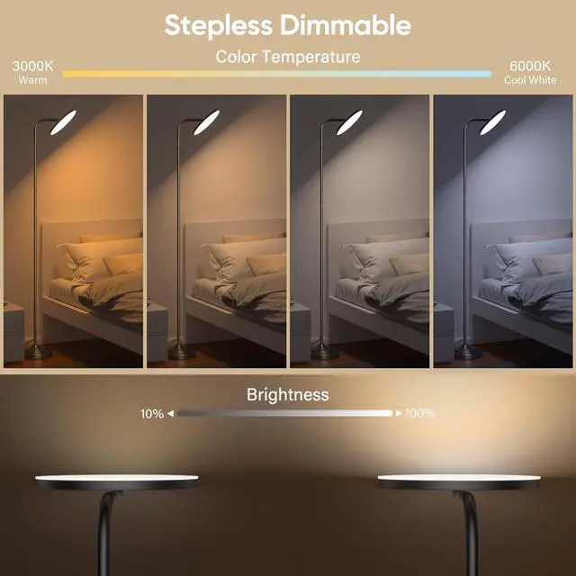 Alt view image 6 of 7 - RGB Floor Lamp, 36W Bright LED Standing Lamp, Stepless Dimming Color Changing Torchiere Floor Lamps with Remote, 350°Rotating Modern Tall Floor Lamp for Living Room, Gaming Room