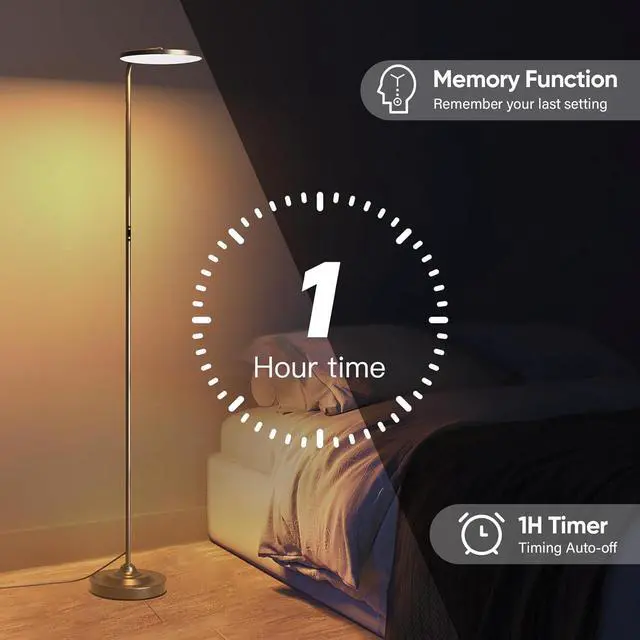 Alt view image 7 of 7 - RGB Floor Lamp, 36W Bright LED Standing Lamp, Stepless Dimming Color Changing Torchiere Floor Lamps with Remote, 350°Rotating Modern Tall Floor Lamp for Living Room, Gaming Room