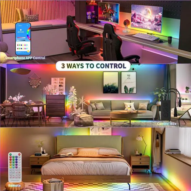 Alt view image 3 of 7 - RGB WS2811 IC COB LED Strip Lights 18ft,DC12V Addressable Chasing Color RGB LED Strip Lights Kit,APP Control Music Sync Color Changing Lights for Party Home Gaming DIY Lighting Projects