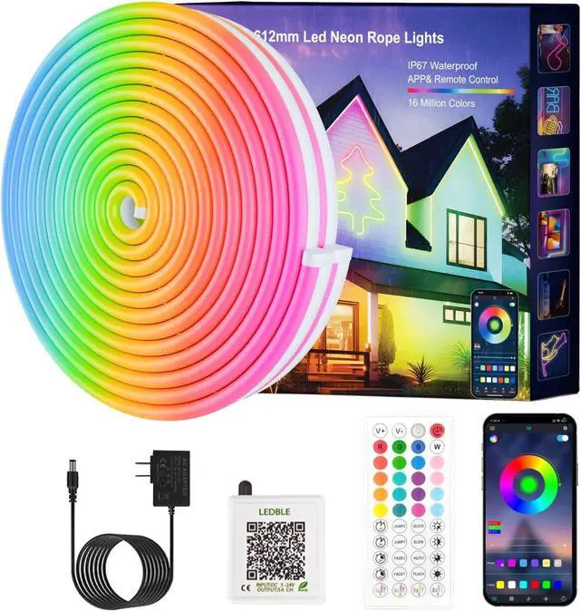 Main image of Neon Rope Lights JIAMEI 20FT RGB LED Strip Lights App Control IR Remote Music Syncing Outdoor IP67 Waterproof Flexible Neon Strip Lights Cuttable for Bedroom Gaming Party Outdoors Decor