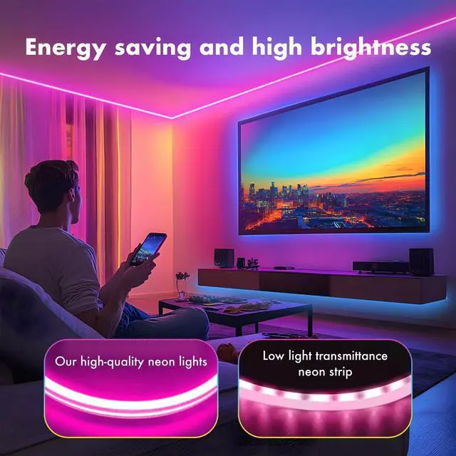 Alt view image 2 of 6 - Neon Rope Lights JIAMEI 20FT RGB LED Strip Lights App Control IR Remote Music Syncing Outdoor IP67 Waterproof Flexible Neon Strip Lights Cuttable for Bedroom Gaming Party Outdoors Decor