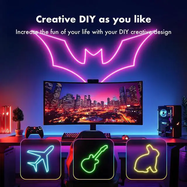 Alt view image 6 of 7 - Rope Lights, JIAMEI 100FT RGB LED Strip Lights, App Control, IR Remote, Music Syncing, Outdoor IP67 Waterproof, Flexible Neon Strip Lights Cuttable for Bedroom, Gaming, Party(2 Rolls of 50FT)