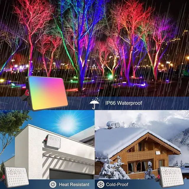 Alt view image 5 of 7 - 2 Pack 200W RGB Flood Light, RGB Color Changing Floodlight, Smart RGB Floodlight with Remote Control, for Club, Wedding, Poster, Stage Lighting, Birthday Party, KTV, Christmas, Halloween