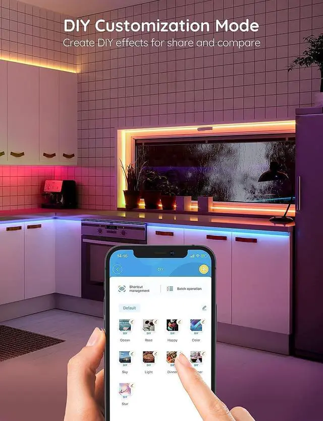 Alt view image 6 of 7 - Smart LED Strip Lights, 65.6ft WiFi LED Strip Lighting, Work with Alexa and Google Home, DIY Mode and Music Sync RGB LED Lights for Home Decor, 2 Rolls of 32.8ft (No Remote Control)