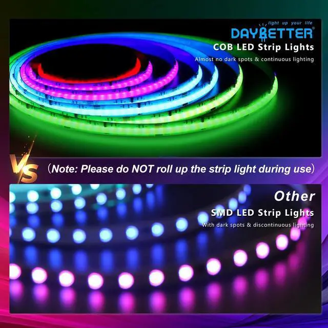 Alt view image 3 of 7 - RGB Smart IC COB LED Strip Lights, High Density Uniform LED Lights with Built-in IC Chips, App-Control, Flexible Dream Color COB Lights with 24V Adapter for Bedroom, Holiday Decor, 32.8ft