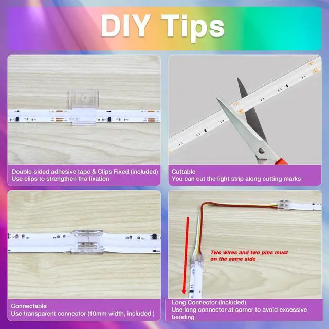 Alt view image 6 of 7 - RGB Smart IC COB LED Strip Lights, High Density Uniform LED Lights with Built-in IC Chips, App-Control, Flexible Dream Color COB Lights with 24V Adapter for Bedroom, Holiday Decor, 32.8ft