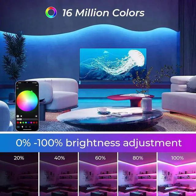 Alt view image 3 of 7 - 24V RGB COB Led Light Strip 32.8ft 5760 LEDs 10mm Width Smart Led Strip Light Color Changing Music Sync Flexible Tape Light for Bedroom Decor TV Backlight Christmas Party