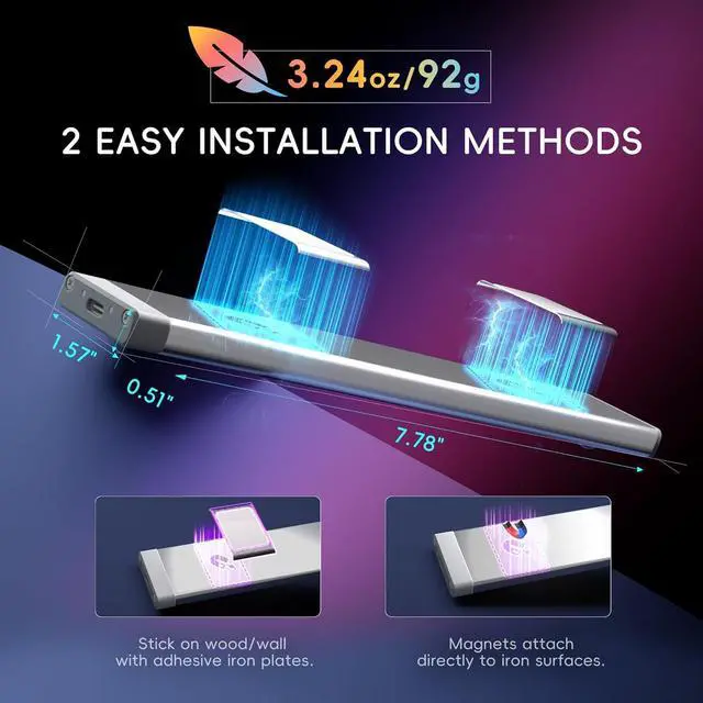 Alt view image 6 of 7 - Under Cabinet Lighting, 3 Pack 60 LED Rechargeable Motion Sensor Light Indoor with Charging Station, Dimmable LED RGB Light Bar, Magnetic Under Counter Lights for Kitchen, Night Safe Light