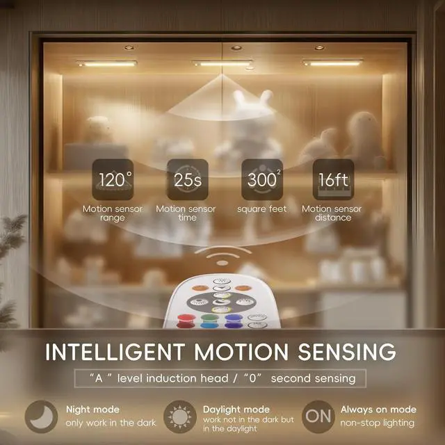 Alt view image 4 of 7 - Under Cabinet Lighting, 3 Pack 60 LED Rechargeable Motion Sensor Light Indoor with Charging Station, Dimmable LED RGB Light Bar, Magnetic Under Counter Lights for Kitchen, Night Safe Light