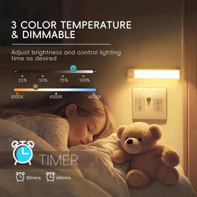 Alt view image 5 of 7 - Under Cabinet Lighting, 3 Pack 60 LED Rechargeable Motion Sensor Light Indoor with Charging Station, Dimmable LED RGB Light Bar, Magnetic Under Counter Lights for Kitchen, Night Safe Light