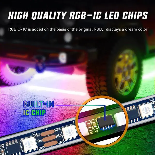 Alt view image 2 of 7 - Nilight 6Pcs Car Underglow Neon Accent Strip Lights 300 LEDs Multi Color RGB-IC DIY Sound Active Function Music Mode with APP Control and Remote Control Underbody Light Strip