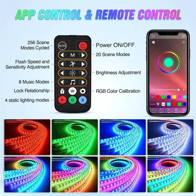 Alt view image 3 of 7 - Nilight 6Pcs Car Underglow Neon Accent Strip Lights 300 LEDs Multi Color RGB-IC DIY Sound Active Function Music Mode with APP Control and Remote Control Underbody Light Strip