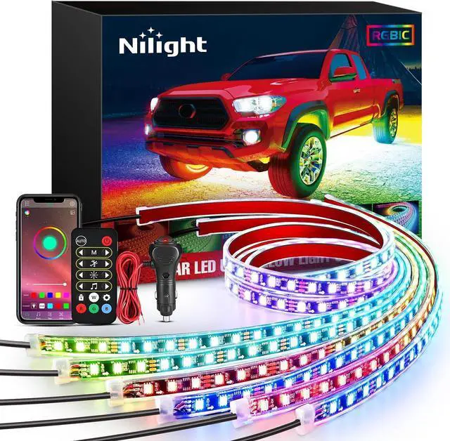 Main image of Nilight 6Pcs Car Underglow Neon Accent Strip Lights 300 LEDs Multi Color RGB-IC DIY Sound Active Function Music Mode with APP Control and Remote Control Underbody Light Strip