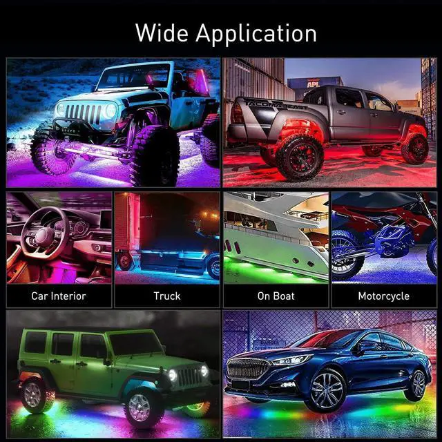 Alt view image 4 of 7 - Nilight 6Pcs Car Underglow Neon Accent Strip Lights 300 LEDs Multi Color RGB-IC DIY Sound Active Function Music Mode with APP Control and Remote Control Underbody Light Strip