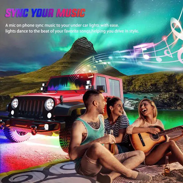 Alt view image 6 of 7 - Nilight 6Pcs Car Underglow Neon Accent Strip Lights 300 LEDs Multi Color RGB-IC DIY Sound Active Function Music Mode with APP Control and Remote Control Underbody Light Strip