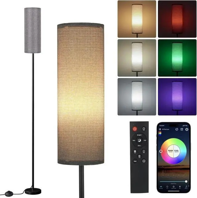 Main image of Gray Floor Lamps for Bedroom, Dimmable Colors Temperature & Brightness, Plug in Modern Floor Lamps for Living Room, Tall Standing Lamps for Office, Corner Lamp, 9W RGB LED Bulb, NO Battery