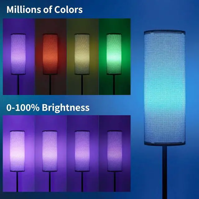 Alt view image 6 of 7 - Gray Floor Lamps for Bedroom, Dimmable Colors Temperature & Brightness, Plug in Modern Floor Lamps for Living Room, Tall Standing Lamps for Office, Corner Lamp, 9W RGB LED Bulb, NO Battery