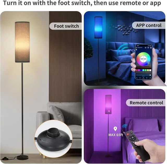 Alt view image 3 of 7 - Gray Floor Lamps for Bedroom, Dimmable Colors Temperature & Brightness, Plug in Modern Floor Lamps for Living Room, Tall Standing Lamps for Office, Corner Lamp, 9W RGB LED Bulb, NO Battery