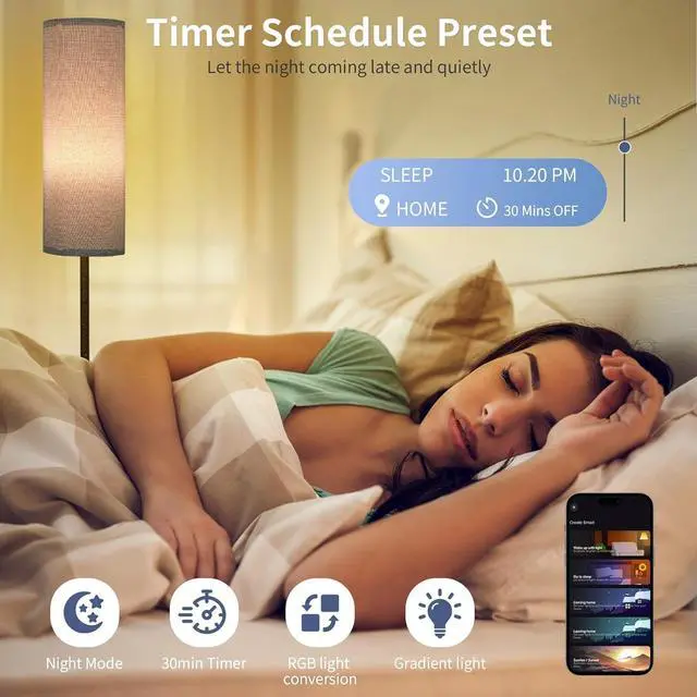 Alt view image 7 of 7 - Gray Floor Lamps for Bedroom, Dimmable Colors Temperature & Brightness, Plug in Modern Floor Lamps for Living Room, Tall Standing Lamps for Office, Corner Lamp, 9W RGB LED Bulb, NO Battery