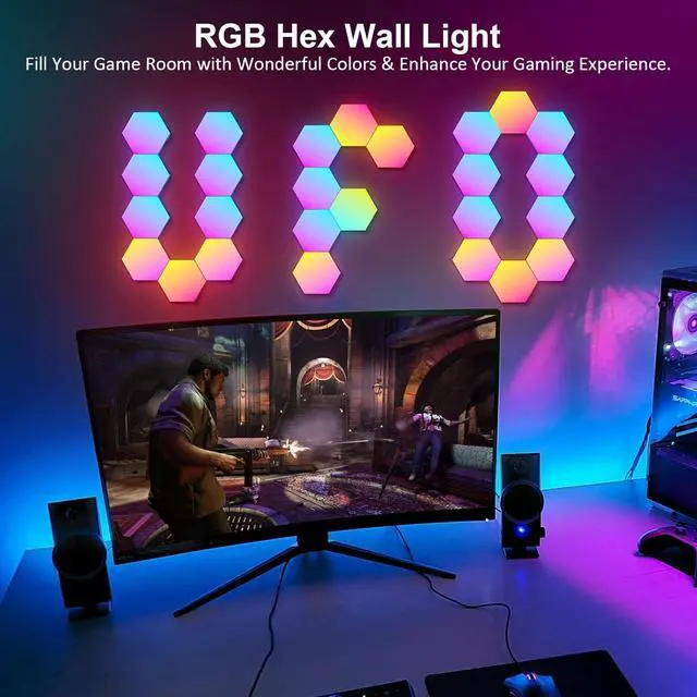 Alt view image 3 of 7 - 12 Pack Hexagon Lights Wall RGB Panel - Smart APP RGB Hexagonal Modular Gaming Light Music with Sync Honeycomb Shape Panels Hexagon Lights for Bedroom Children Room (12 Pack)
