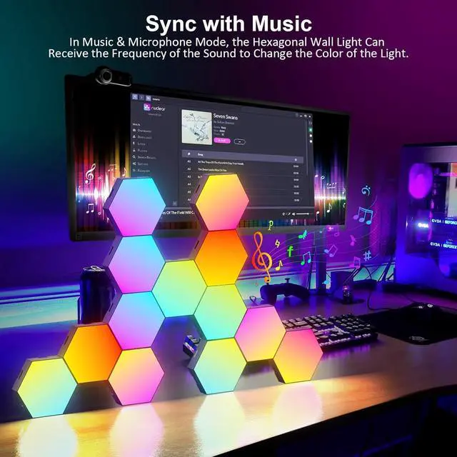 Alt view image 4 of 7 - 12 Pack Hexagon Lights Wall RGB Panel - Smart APP RGB Hexagonal Modular Gaming Light Music with Sync Honeycomb Shape Panels Hexagon Lights for Bedroom Children Room (12 Pack)