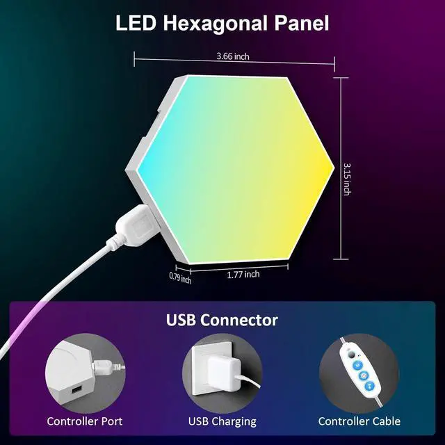 Alt view image 6 of 7 - 12 Pack Hexagon Lights Wall RGB Panel - Smart APP RGB Hexagonal Modular Gaming Light Music with Sync Honeycomb Shape Panels Hexagon Lights for Bedroom Children Room (12 Pack)